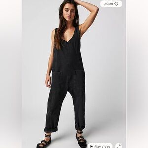 Free people black high roller jumpsuit overalls small